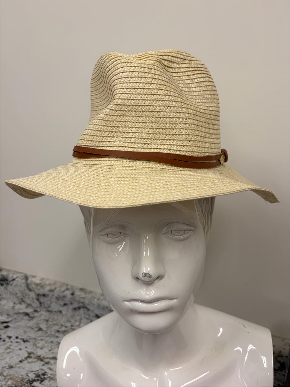 Barbour Cream Straw Fedora with Tan Band